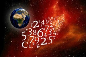 A satellite image of the world with numbers 1 to 9 floating around it